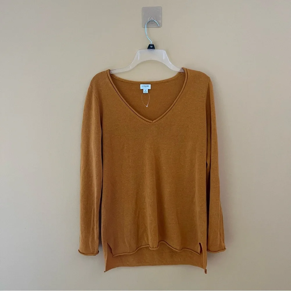 J. Crew Pullover Sweater S Linen Viscose V-Neck Rough Amber oversized beachy